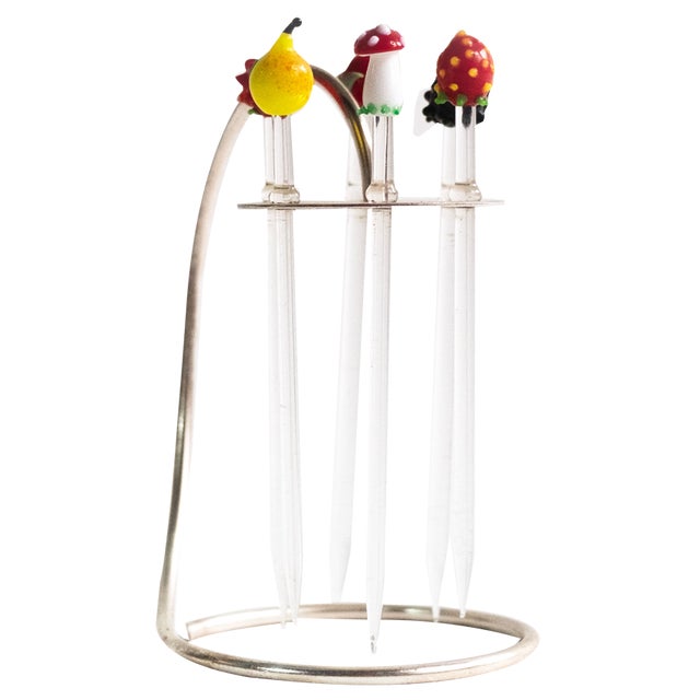 Glass Fruit Cocktail Sticks from WMF, 1950s, Set of 7 For Sale
