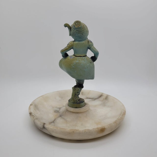 J. B. Hirsch Vintage Art Deco j.b. Hirsch Cold Painted Spelter Figure on Marble Tray Dish For Sale - Image 4 of 9