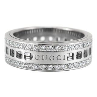 Men’s Retired Gucci 18k White Gold 0.99ctw Diamond Eternity Spinning Band Ring, Size 10 For Sale