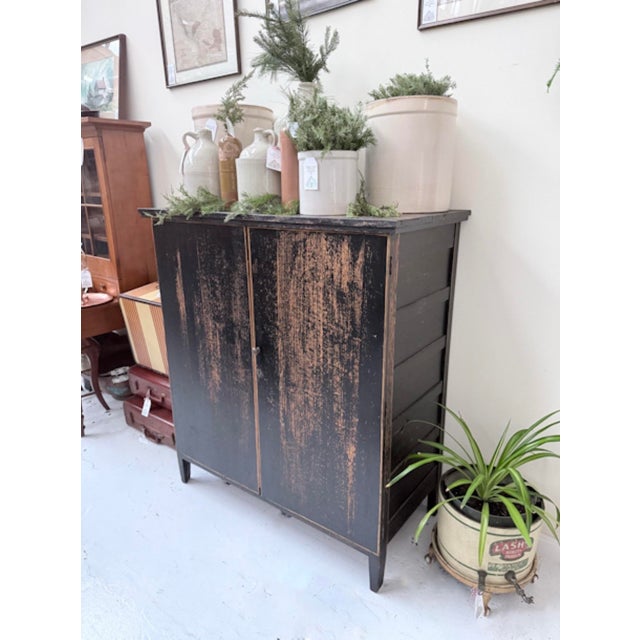 Antique Ebony Painted Linen Cabinet For Sale - Image 4 of 10