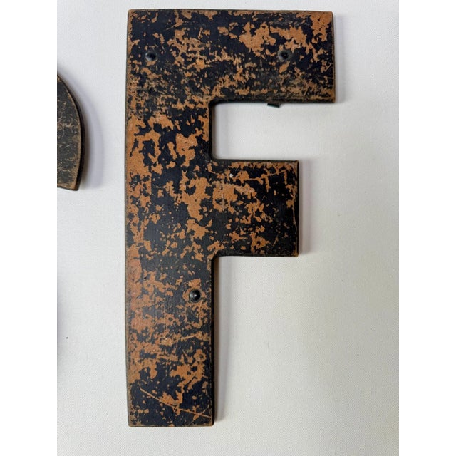 Set of 8 Vintage Distressed Black and Brown Wall Letters For Sale - Image 9 of 15