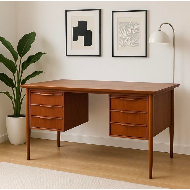 Brown Apartment Sized Mid Century Modern Danish Teak Desk, C. 1960's For Sale - Image 8 of 15