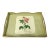 Vintage rectangular wooden tray green with hand painted floral design on paper.