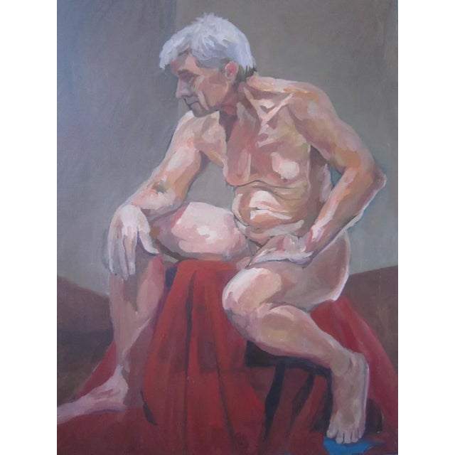 70's era oil on canvas painting of a man. Signed "B Angelakis" in sittu on the back. It measures 18"H x 14"W and is in...