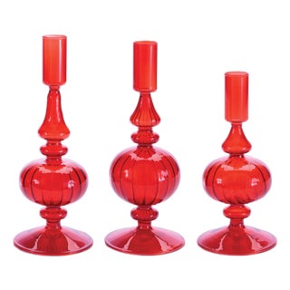 Ribbed Glass Taper Candle Holder (Set of 3) For Sale