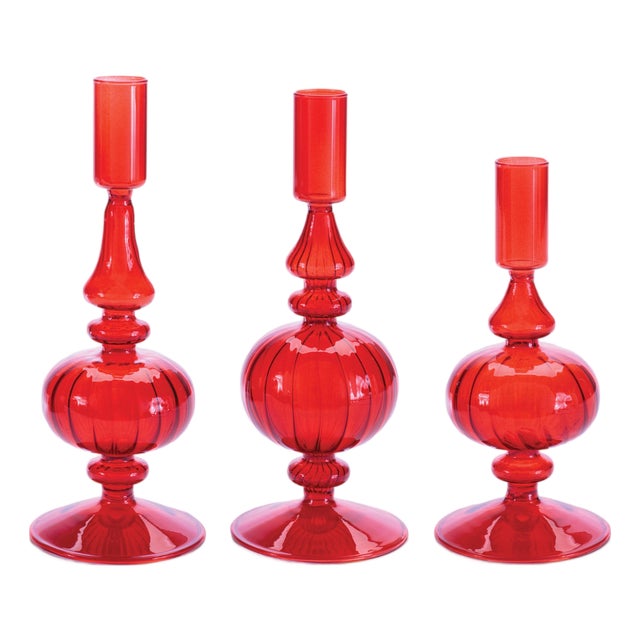 Ribbed Glass Taper Candle Holder (Set of 3) For Sale