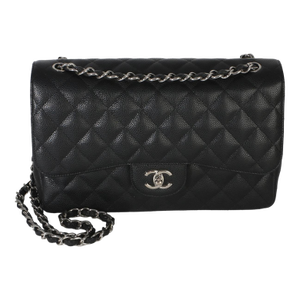 Black Quilted Caviar Jumbo Double Flap Bag