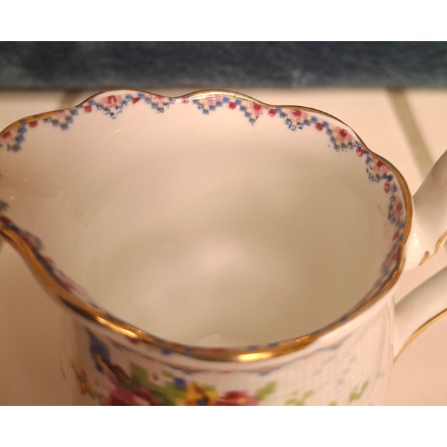 Mid-Century Modern 1930s Royal Albert "Petit Point" Creamer and Sugar Bowl For Sale - Image 3 of 18