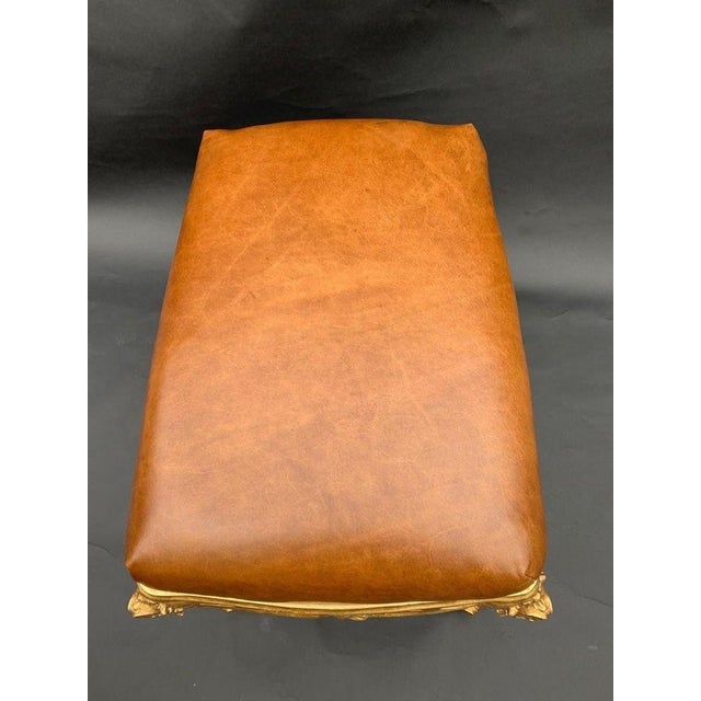 Pair of Italian Gilt-Wood Benches With Brown Leather Upholstery, 20th Century. For Sale In Los Angeles - Image 6 of 9