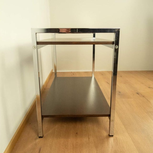 Wood Mahogany & Chrome Stained Shelf, 1960s For Sale - Image 7 of 9