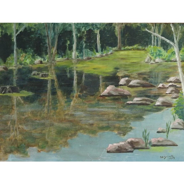 1960s Vintage 1960s Woodland Lake Landscape Painting For Sale - Image 5 of 5