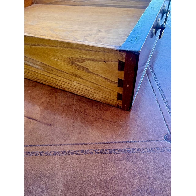 Brown Antique English Mahogany Leather-Top Writing Desk, C. 1895–1910 For Sale - Image 8 of 11