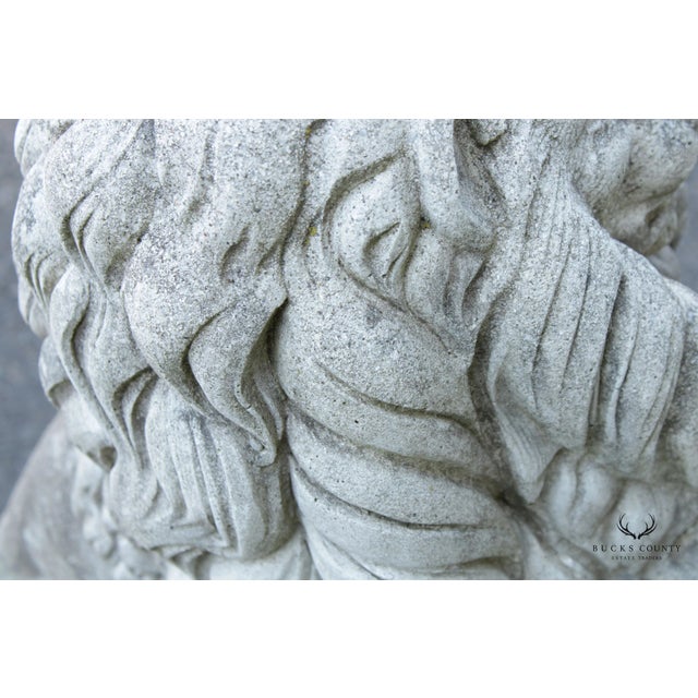 Vintage Cast Stone Lion with Shield Garden Statue For Sale - Image 11 of 12