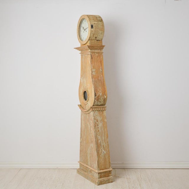 Antique Swedish Gustavian Rustic Long Case Clock, Hand-Carved Gustavian Decor For Sale - Image 4 of 10