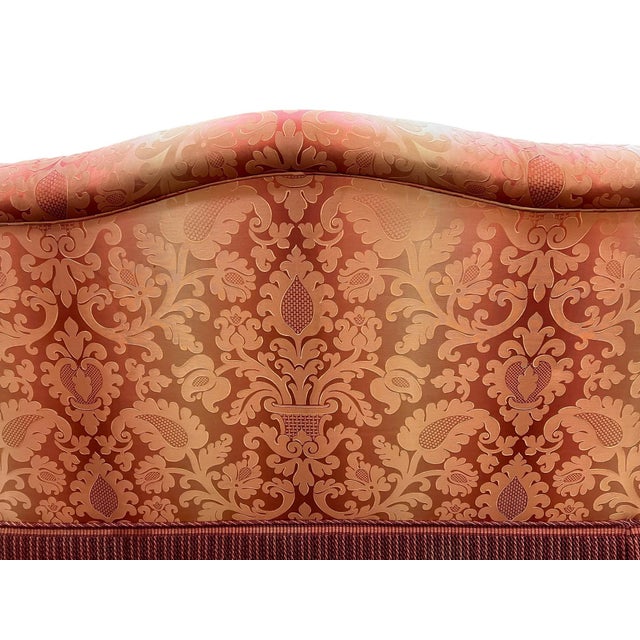 Kravet Furniture Coral Silk Damask Camelback Loveseat With Bullion Fringe For Sale In West Palm - Image 6 of 14