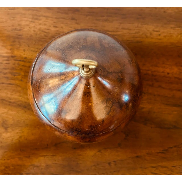 Traditional 1980s Wooden Pear Fruit Shaped Tea Caddy Trinket Box With Decorative Brass Handle For Sale - Image 3 of 6