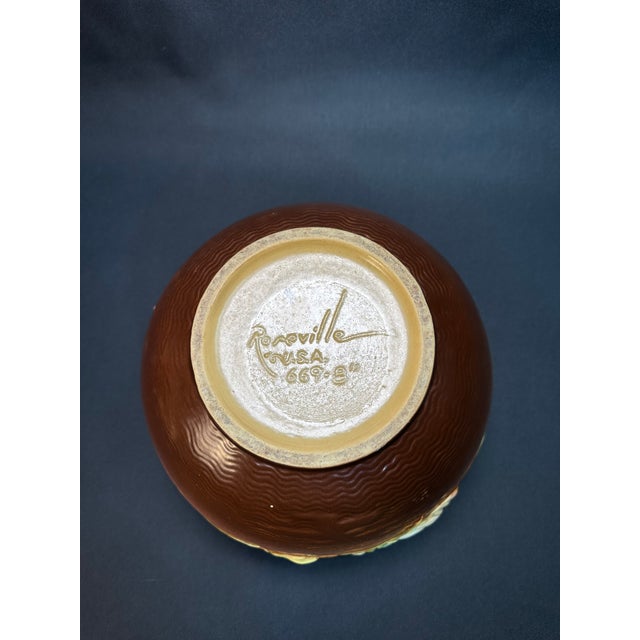 1940's Vintage Art Pottery Roseville Freesia Orange Jardiniere For Sale In Palm Springs - Image 6 of 10