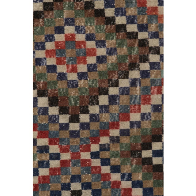Vintage Distressed Rug, Bold Polychromatic Checkered Diamonds - Rug & Kilim For Sale In New York - Image 6 of 8