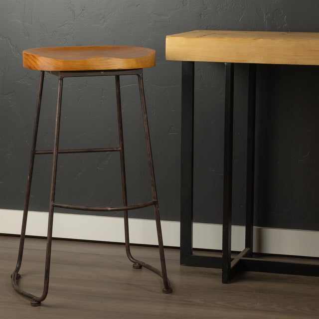 Modern Industrial Wood Bucket Seat Stool 30"H For Sale - Image 3 of 3