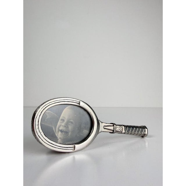 Mid-Century Italian Tennis Racket Picture Frame in Silver-Plated Pewter, 1970s For Sale - Image 6 of 17
