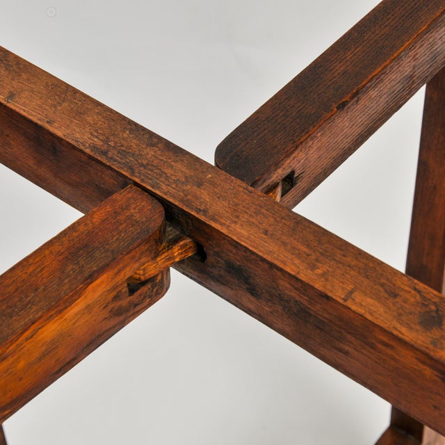 Antique Folding Wood Table With Large Woven Rattan Tray Top For Sale - Image 11 of 17