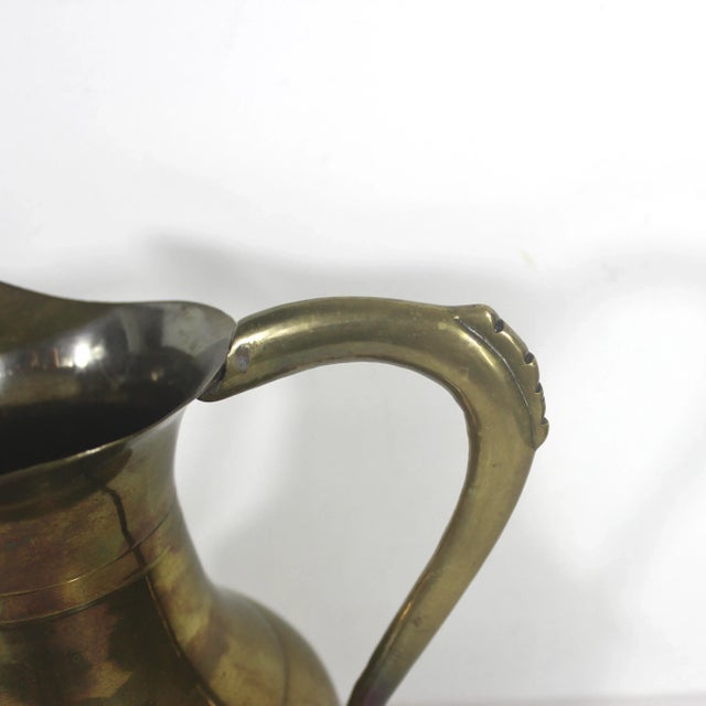 Metal Large Vintage Brass Water Pitcher With Handle, Vase or Jug, Shelf Styling Decor, Staging Country Kitchen Farmhouse Style For Sale - Image 7 of 9
