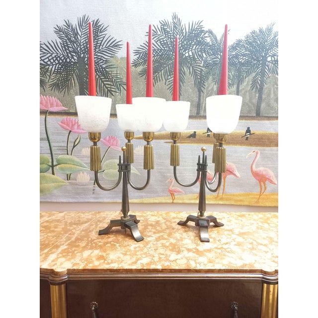 Large Brass Candelabras, 1940s, Set of 2 For Sale - Image 9 of 13