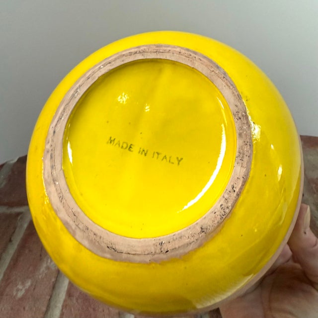 1970s Italian Yellow Glazed Terracotta Planter / Cachepot With Floral Motif For Sale In Chicago - Image 6 of 7