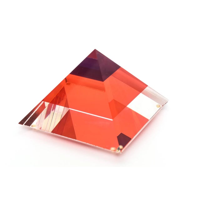 Royal Blue Set of 3 Pyramid Lucite Sculptures in Orange, Sapphire Blue, Purple, Red, 1990's For Sale - Image 8 of 13