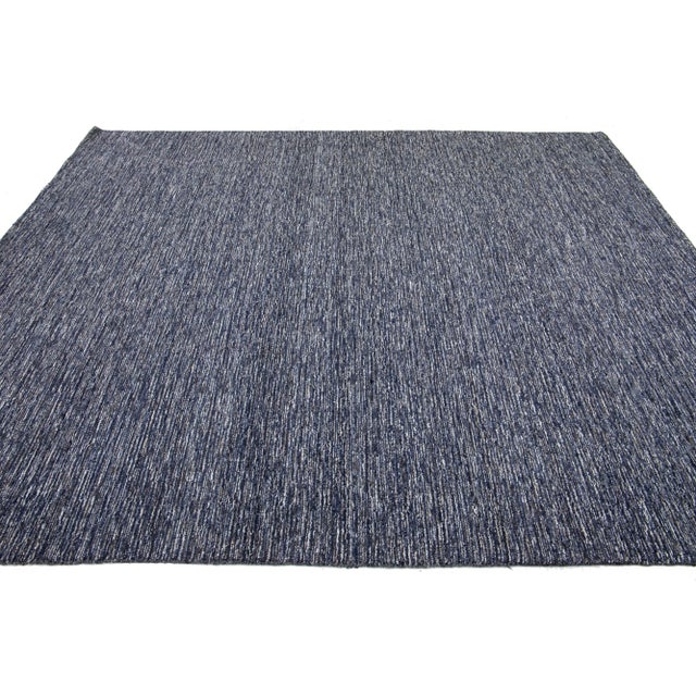 Modern Texture Handmade Wool Rug in Navy Blue Color For Sale - Image 4 of 8