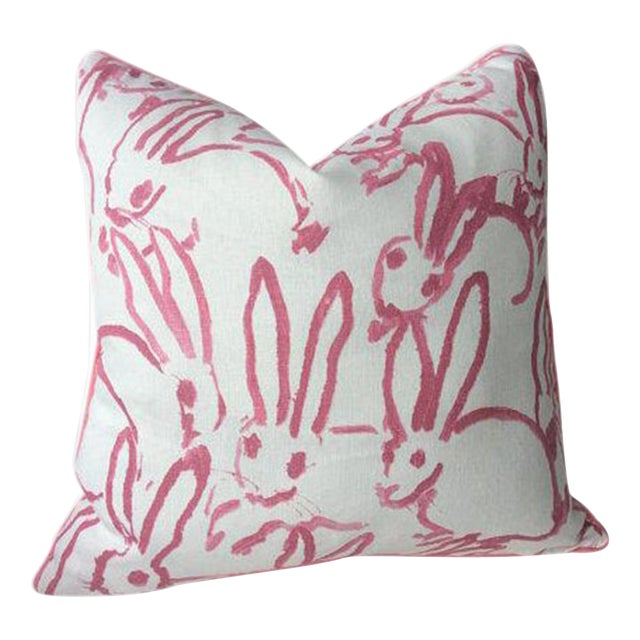 Hunt Slonem "Bunny Hutch" in Pink & White 20" Pillow - Single For Sale