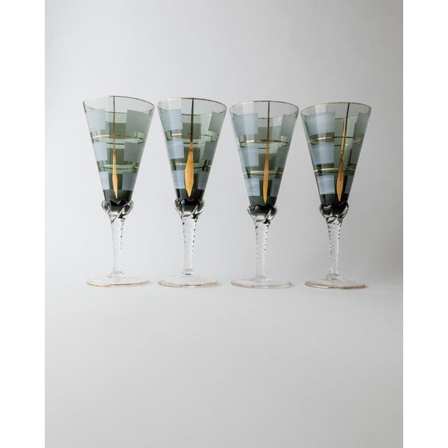 Mid 20th Century Vintage Italian Blue Murano Glass Liqueur Decanter Glasses with Hand Painted Gilt Details, 1950s, Set of 5 For Sale - Image 5 of 15
