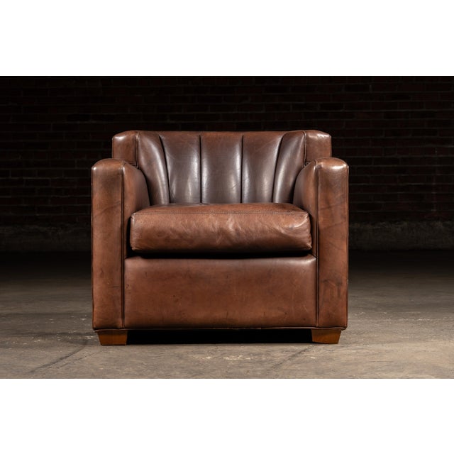 Late 20th Century Vintage Leather Clamshell Club Chair and Ottoman Set For Sale - Image 5 of 10