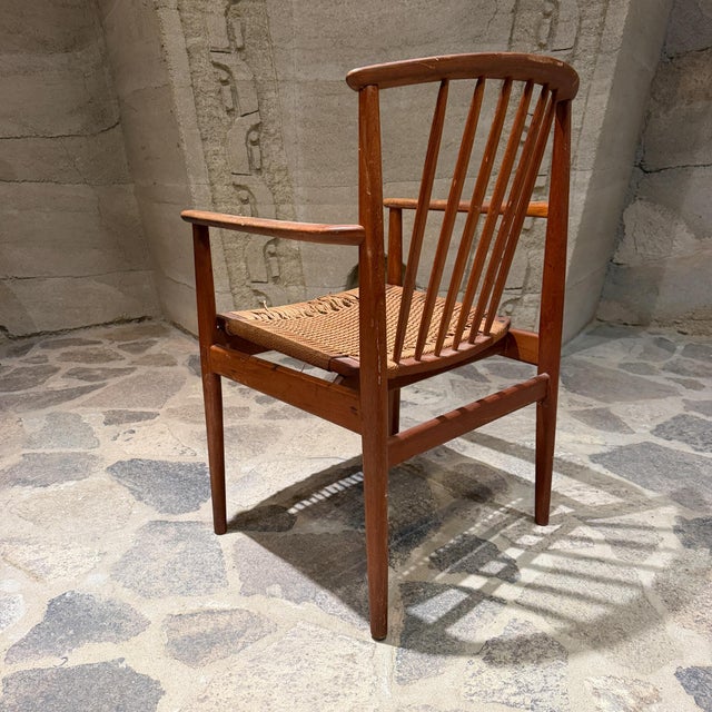 1960s Attr Arne Vodder Solid Wood Frame Curved Spindle Backrest Woven Paper Cord For Sale - Image 5 of 15