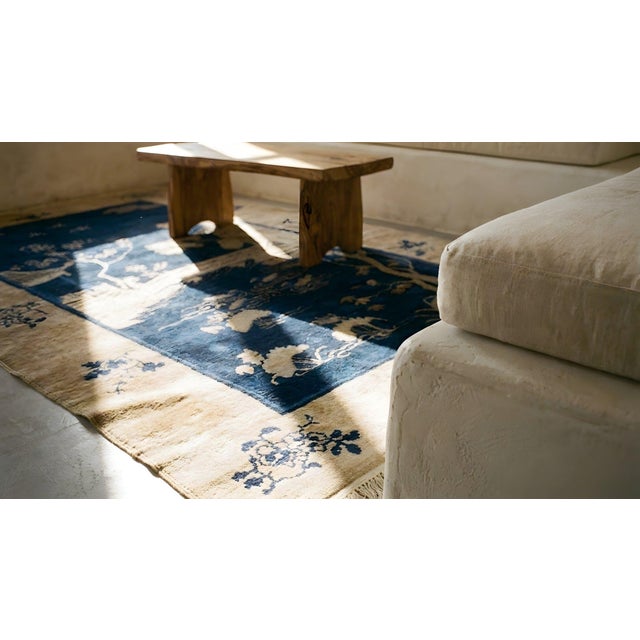1920s Blue Navy Scene Pictorial Antique Chinese Carpet 4' X 6'8" Knotted Pile Wool Rug For Sale - Image 12 of 13