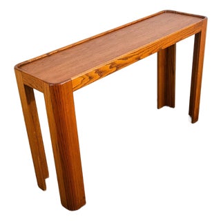 1960s Mid Century Modern Console Table Solid Oak Wood American Foyer Shelf Sofa MCM For Sale