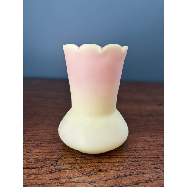 Antique Victorian Burmese Uranium Glass Vase 4.5" Thomas Webb/ Mount Washington Ruffled Glow For Sale - Image 4 of 10