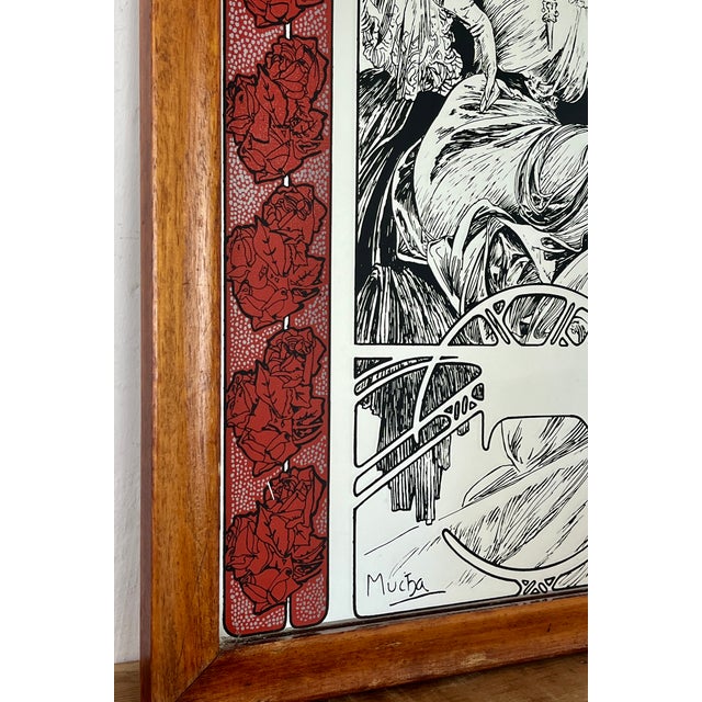 1960s Vintage Art Nouveau Mirror with Christmas Noel Illustration by Alphonse Mucha, 1960s For Sale - Image 5 of 15