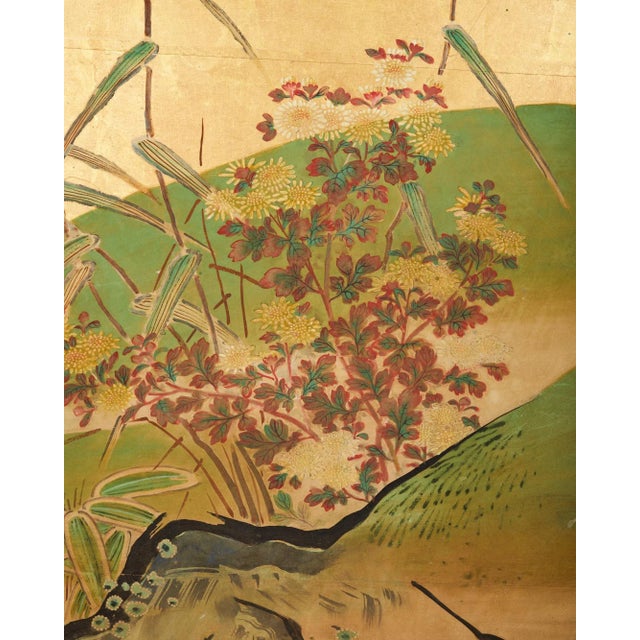 Gold Japanese Meiji Six Panel Screen Kano School Bird Waterscape For Sale - Image 8 of 12