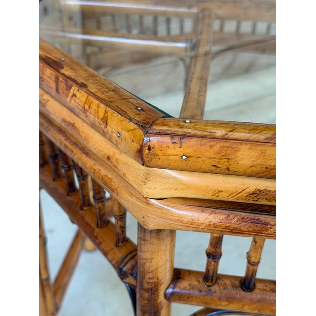 English Pair of Restored Brighton Pavilion Style Bamboo End Tables by Mersman For Sale - Image 3 of 12