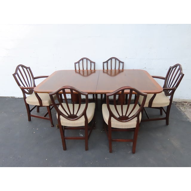Mahogany Set of Dining Table Six Shield Back Chairs and 2 Leaves 6563 For Sale - Image 16 of 17