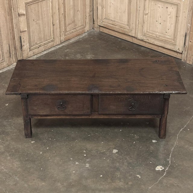 17th Century Rustic Spanish Oak Coffee Table With Hand Forged Hardware For Sale - Image 15 of 18