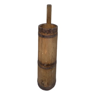 Antique 19th Century Wood and Iron Tall Bucket or Umbrella Stand For Sale