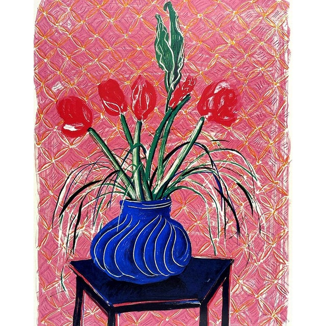 David Hockney David Hockney Amaryllis in Vase Original 1985 Exhibition Poster by Tyler Graphics For Sale - Image 4 of 11