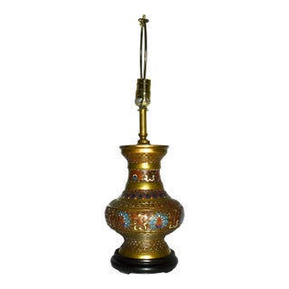 Vintage Champleve Japanese Style Electric Table Lamp For Sale