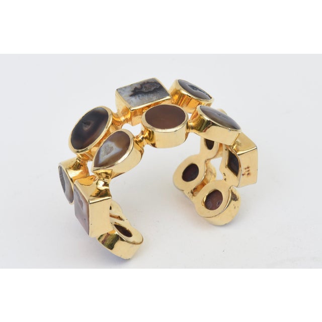 1990s Gold Plated Two Row Cuff Bracelet With Agate Stones, 1990's For Sale - Image 5 of 11