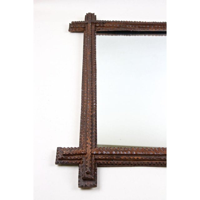 Tramp Art Rustic Wall Mirror in Hand Carved Basswood, Austria, 1860 For Sale - Image 11 of 16