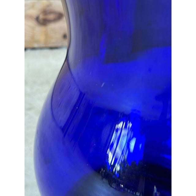Hollywood Regency Vintage Hand Blown Cobalt Blue Vases-Pair For Sale - Image 3 of 11