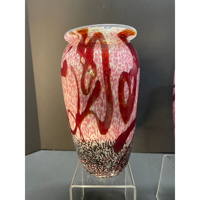 You are viewing a set of two beautiful studio art glass vases by the renowned artist Robert Eickholt! These iridescent...