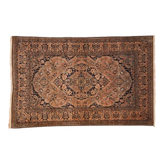 1920s Antique Persian Mohtashem Kashan Floral Medallion Navy Wool Rug For Sale